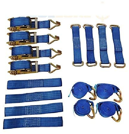 Toolzone 16pce CAR TRANSPORTER RATCHET TIE DOWN + WHEEL STRAPS SET with HOOKS