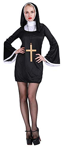 EraSpooky Naughty Nonne Kostümen Damen Religiös Vikare Schwarzes Kostüm Outfit