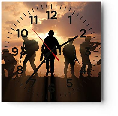 Modern Wanduhr Armee Waffen Sonne Militär 40x40cm Quadrat Groß Wand Uhr Glas Analog Zimmeruhren Küche Büro Wohnzimmer Glasuhr Wall Clock Dekoration Design Wanddekoration Küchenuhr C4AC40x40-2962