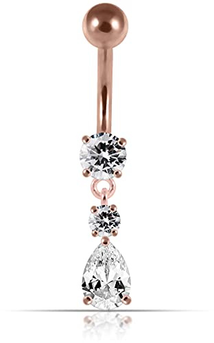 Piercing per ombelico in argento Sterling 925 placcato oro rosa con zirconia cubica trasparente