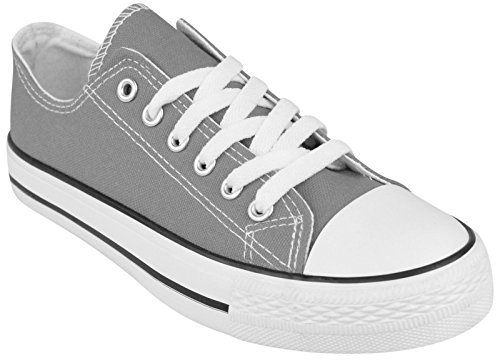 SHOPONLINE 192 Women's Low Top Athletic Shoes | Lace Up Casual Flat Sneaker | Lace-Up Plimsoll Pumps | Gym Sports Trainers | Lightweight Shoes (7 UK, Grey)