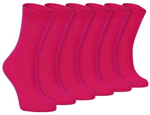 Sock Snob - Lot de 6 paires femme coton fine unies couleur uni qualite chaussettes (37-42 eu, PL30 Deep Fuchsia)