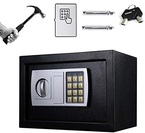 Elektronik Safe Tresor mit zahlenschloss und 2 Notschlüssel wasserdichte Sicherheitsbox Wandtresor Schwarz 31 x 20 x 20 cm