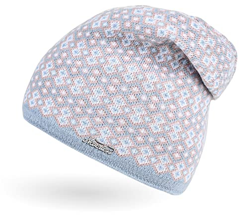 Neverless® Damen Strick-Mütze Beanie gefüttert Fleece Innenfutter Winter-Mütze Rautenmuster hellblau Unisize