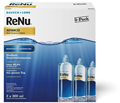 Bausch + Lomb ReNu Advanced Kombilösung mit 3fach Desinfektion - Kontaktlinsenreiniger, Aufbewahrungslösung, für weiche Linsen, 3er Pack 3 x 360 ml