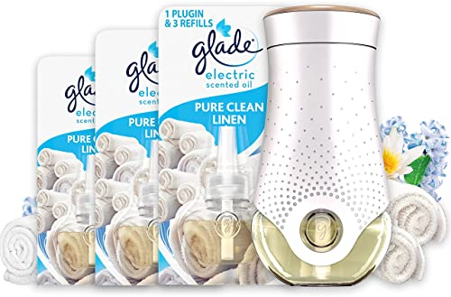 Glade Plug in Air Freshener Holder and Refill, Electric Scented Oil Room Air Freshener, Clean Linen, 1 Holder and 3 Refills (3 x 20ml)