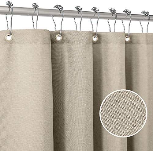Duschvorhang Leinen mit Metall Duschvorhangringe Stoff Textil Badewannenvorhang Anti Schimmel Bad Vorhang Set Wasserdicht Badewanne Vorhang Schwerer Shower Curtain Badezimmer - 182 x 182cm (Taupe)
