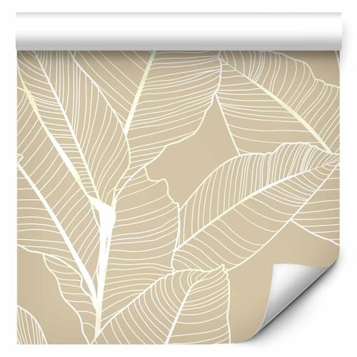 murando Papier Peint Adhesif 10m Décoration Murale Feuille Autocollante Stickers XXL pour Meubles Revetement Mural Tableaux Muraux Tapisserie Photo Trompe l'oeil beige Feuilles b-C-0678-j-a