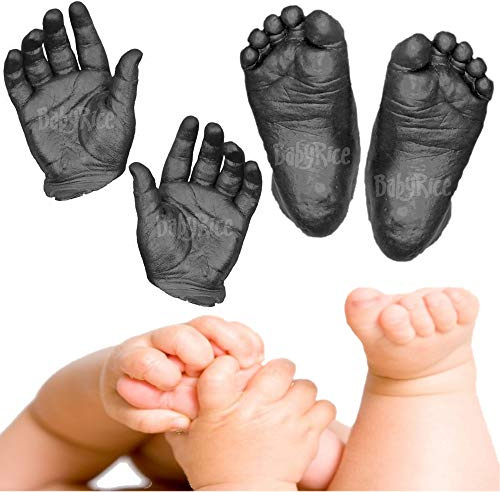 BabyRice Large Baby Hand and Foot Casting Kit, Boxed, Includes Metallic Paint (Black)
