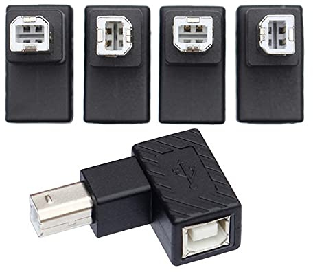NFHK 4Pcs USB 2.0 B Type Male to Female Extension Adapter Horizontal Vertical Angled 90 Degree for Disk Scanner