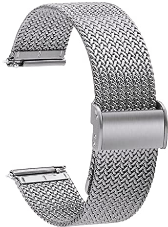 TStrap Mesh Uhrenarmband Metall 16mm - Schnellverschluss Ersatz Uhrenarmbänder für Herren Damen - Mailänder Smartwatch Armband aus Edelstahl Silber - 16mm 18mm 20mm 22mm