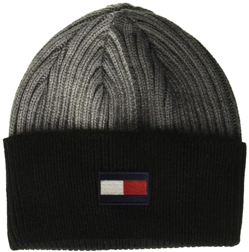Tommy Hilfiger Herren Ribbed Cuff Hat Beanie-Mütze, Flagge in Heather Grey, Einheitsgröße