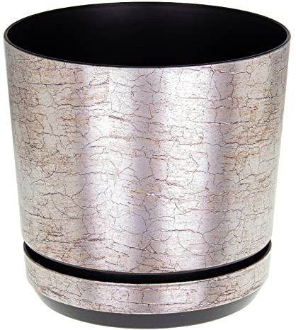 KORAD Indoor Plant Pots, 6 sizes, 25 colours – Antique Silver Small Plant Pot Planter with Drainage Holes and Matching Saucer for All Houseplants – Modern Home Decor Round Flower Pot (14cm)