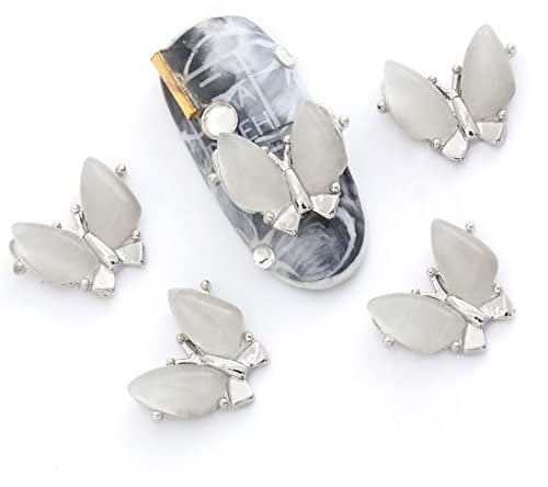 Rhinestones Nail Studs Accessories Gems Nail Festival Glitter Opal 3D Amber Stone Butterfly Nail Art 10Pcs White