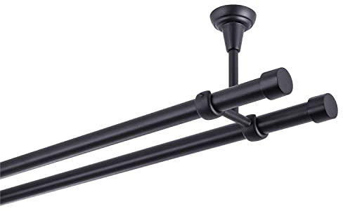 Gardinenstange schwarz 200 cm 2-läufig 19 mm aus Metall Deckenbefestigung Endstück Kappe