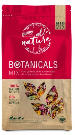 Bunny Nature BOTANICALS Mid Mix – con Flores de caléndula y pétalos de Rosa, 130 g, alimento complementario para Conejos Enanos, cobayas, Chinchillas y Degus