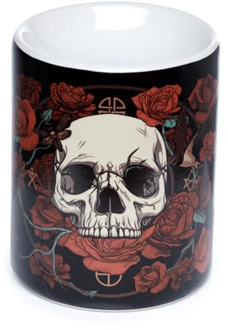 Puckator Skulls and Roses Printed Oil Burner -Ceramic -Living Room Accessories - Wax Liquidizer - Oil Burners For Essential Oils - Wax Burners - Scents Melter - Wax Melt Holder - Room Fragrance