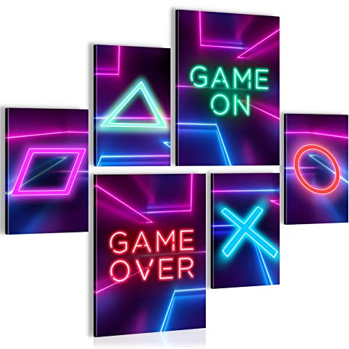 Novart Wandbilder Set Gaming Spielkonsole Bunt - KEIN EXTRA RAHMEN BENÖTIGT - Modern Deko - Kinderzimmer Junge Teenager N002663c