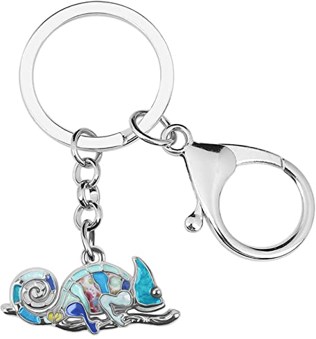 Emaille-Legierung Neuheit Chamäleon Schlüsselanhänger Eidechse Charms Geschenke für Frauen Mädchen Tasche Brieftasche (Blau)