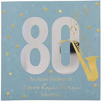 Depesche 11515-053 Zahlenkarte zum 80. Geburtstag mit Musik, veredelte Klappkarte mit originellem Innentext, inkl. Umschlag, Format 15,5 x 15,5 cm