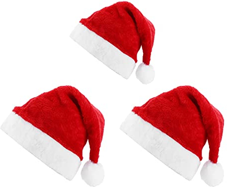 Anguxer 3 Stück Weihnachtsmützen Plüsch, Rot Weihnachtsfeier Hut, Nikolausmütze, Weihnachten Mütze Plüsch, Weihnachtsmütze Set,Verdicken Weihnachtsmann Hut fur alle Erwachsene