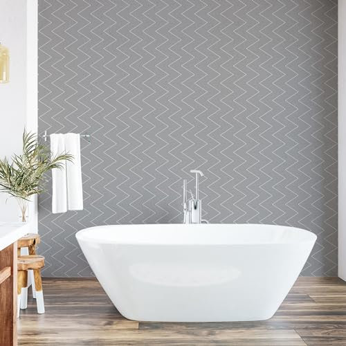 Ambesonne Geometric Peel & Stick Wallpaper for Home, Black and White Thin Zigzag Lines Horizontally Aligned Repeating Pattern, Self-Adhesive Living Room Kitchen Accent, 33 cm x 90 cm, Black and White