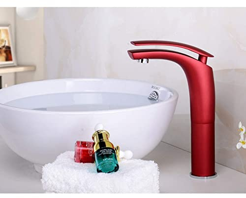HIGOH Wasserhähne, Vintage -Styleque -Wasserhahn Hoher Badezimmer Wasserhähne Messing Finish Waschbecken Taps/Roter Wasserhahn/Roter Wasserhahn