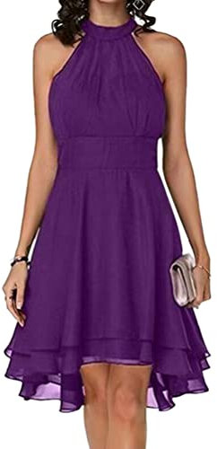 ORANDESIGNE Rode De Soiree Femme Chic Et Glamour Mi Longue Cocktail Elegante Mariage Rockabilly Rétro Vintage Robe en Mousseline de Soie Au Genou Fete Robe Bal De Promo Violet L