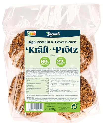 Locawo High Protein & Low Carb Kraft-Protz | Mehrkornbrötchen | Eiweißbrötchen | Voller Weizengeschmack | Vegan | ideal für eine eiweißreiche, kalorien- und zuckerreduzierte Ernährung