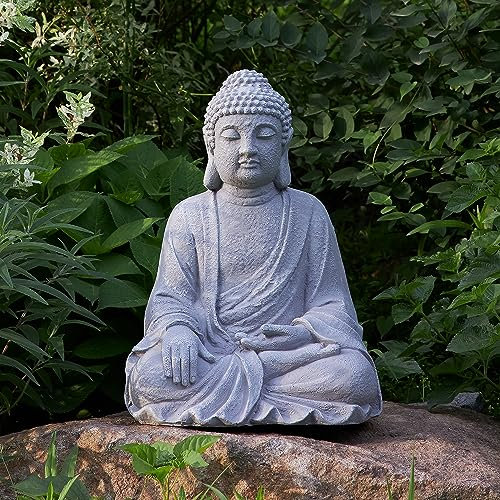 TOETOL Große Buddha-Statue für den Außenbereich, Zen-Dekoration, mittelgroß, 50,8 cm hoch, Gartendekoration, Magnesiumoxid-Stein, grau, für Hof, Garten, Terrasse, Terrasse, Zuhause