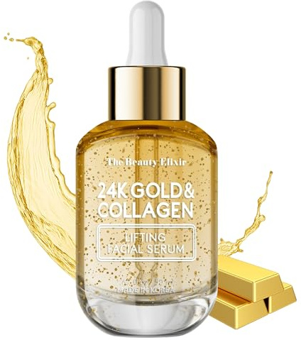 The Beauty Elixir Collagen Serum For Face With 24K Gold - Dermatologist Tested - Anti Aging, Ultra Hydrating, Fine Lines & Wrinkle Treatment - Clean Beauty Korean Skin Care - 1.69Oz