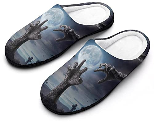 Zombie Hand in Halloween Night Mens Cotton Slippers Winter Warm Home Slippers Non-Slip Bedroom Shoes 7-8(40-41)