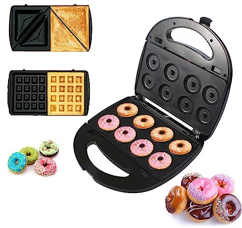 Baotkere Donut Maker 3 en 1 gaufre électrique sandwich machine panini Press grill iron set avec 3 interchangeables amovibles feuilles antiadhésives