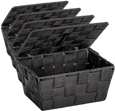 WENKO Storage Adria Black with lid-bathroom basket, Polypropylene, 19 x 10 x 14 cm (Pack of 4)