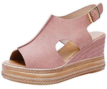 QWUVEDS plateau sandalen damen sandalen damen sommer bequem hausschuhe mädchen high heels sandaletten einfarbig offene Zehenschnalle Keilabsatz Sandalen Damenschuhe 42 5