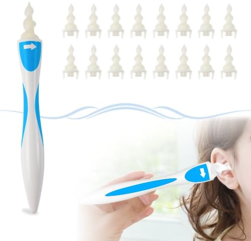 EnixwH Ohrenschmalz Entferner, Q Grips Ohrenreiniger, Sicheres und Weiches 360 Grad Spirale Silikon Ohrreiniger mit 16 Abwaschbaren Ersatzköpfen, Ear Cleaner für Kinder und Erwachsene