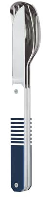 Akinod - Couverts Droits Aimantés 12H34 - Fourchette + Couteau + Cuillère - Couverts en Acier Inoxydable - Assemblage Aimanté - Couverts Nomades Compacts, Durables et Élégants, Marinière bleue