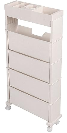Airshi Mobiles Bücherregal, um 360 Grad Drehbar, Platzsparend, Mobiles Mehrzweck-Bücherregal, Großes Fassungsvermögen für die Schule Im Innenbereich (Beige)