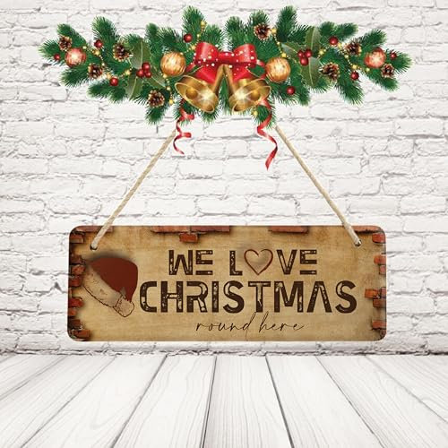 Fuori Porta Natalizio in Legno Targa Fuoriporta Personalizzata con Nomi Famiglia Natale da appendere alla porta Esterno o Interno casa ''Love Christmas Cappello''
