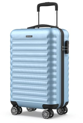 NUMADA - Handgepäck Koffer 55x36x19cm (31L) ABS Upfly XS mit 4 gummierte Doppelrollen und Zahlenschloss. Reisekoffer, Hartschalenkoffer mit Raumteiler und Packgurte | Blau
