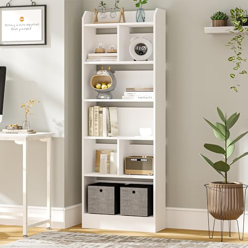 Hzuaneri Bibliothèque, Étagère à 6 Niveaux, Meuble de Rangement Livres, Cloison Séparateur, Présentoir, pour Salon, Chambre, Bureau, 24 x 60 x 170 cm, Blanc BC11103X