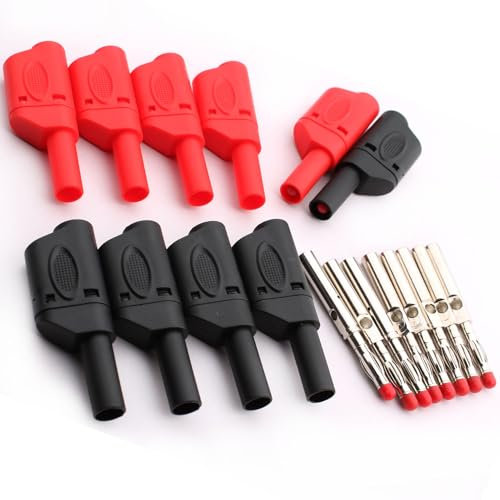 RUNCCI-YUN 10PCS 4mm Bananenstecker, Isolierte Sicherheits bananenstecker Lötbuchsen Stapelbar Bananenstecker SteckerDIY Elektrisch Tests bananenstecker für Multimeter-Messleitungen Rot und Schwarz