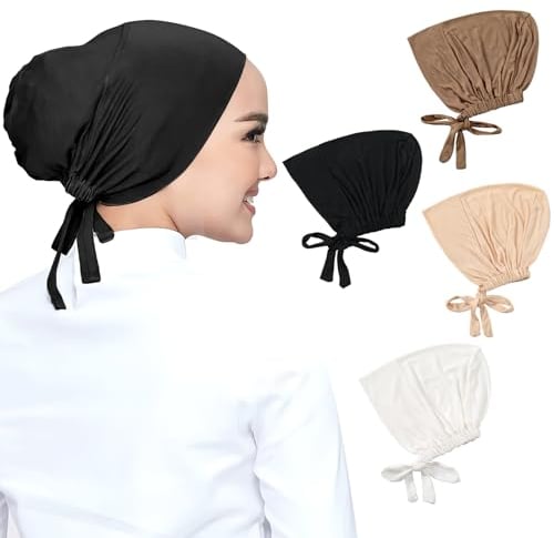 HENGBIRD 4er-Set Damen Hijab Undercap, Solid Color, Mütze Islamische, Chemo Kopftuch mit Tie Back Closure, Turban Damen, Frauen Unter Schal Hijab Mütze