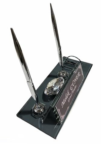 MOOGCO Benutzerdefiniertes Namensschild für den Schreibtisch: schwarzes Glas-Namensschild mit Uhr, Stifthalter mit 2 Stiften, Kartenhalter – Desktop, Schreibtisch (Schwarze Glasuhr und Karte)