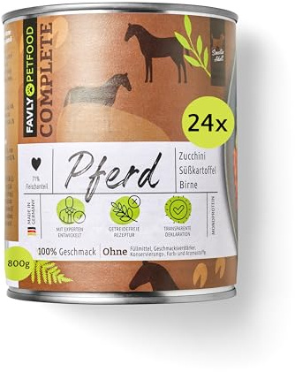 FAVLY – Nassfutter für Hunde Pferd 24 x 800g – mit Zucchini, Süßkartoffel & Birne – getreidefrei & Monoprotein – hoher Fleischanteil in Lebensmittelqualität – für Allergiker & Sensible Hunde