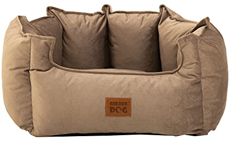 GoldenDog Hundebett Hunde Hundekorb Waschbar Hundekörbchen Flauschig Hundematratze mit Erhöhte Ränder Weiches Hundesofa für Hunde,Katze SAMT-Krone LUX KRONENSAMT LUX Cappucino