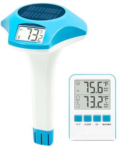 Circrane Solar Wireless Pool Thermometer, Easy Read Digital Floating Thermometer, IPX8 Water Proof, Solar Powered with 150 Days Battery Life for Hot Tub/Ice Bath/Swimming Pool/Aquarium, Blue