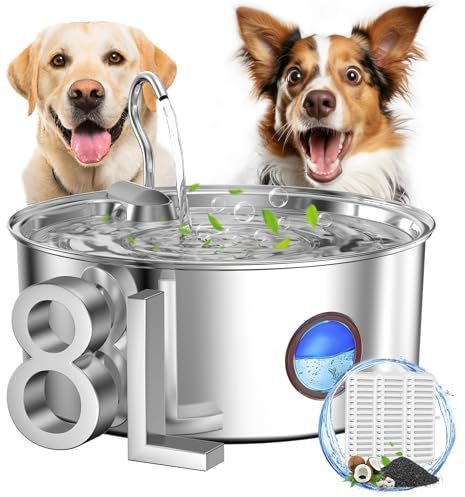 Kittyspout Fontaine à Eau pour Chien Fontaine à Boire pour Chiens, 8L/270 oz Fontaine Grande pour Chiens/Chat Fontaine à Boire en Argent