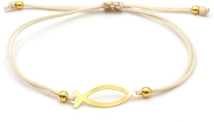 beautySart Ichthys Fisch Armband 925 Silber und Makramee | filigranes Kommunion Geschenk für Mädchen, Größenverstellbarer Verschluss