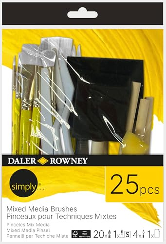 Daler-Rowney Simply Mixed Media Foam & Detail Brush Set 25 Pieces | Short Handles, Assorted Set, For Entry-Level Artists & Hobbyists